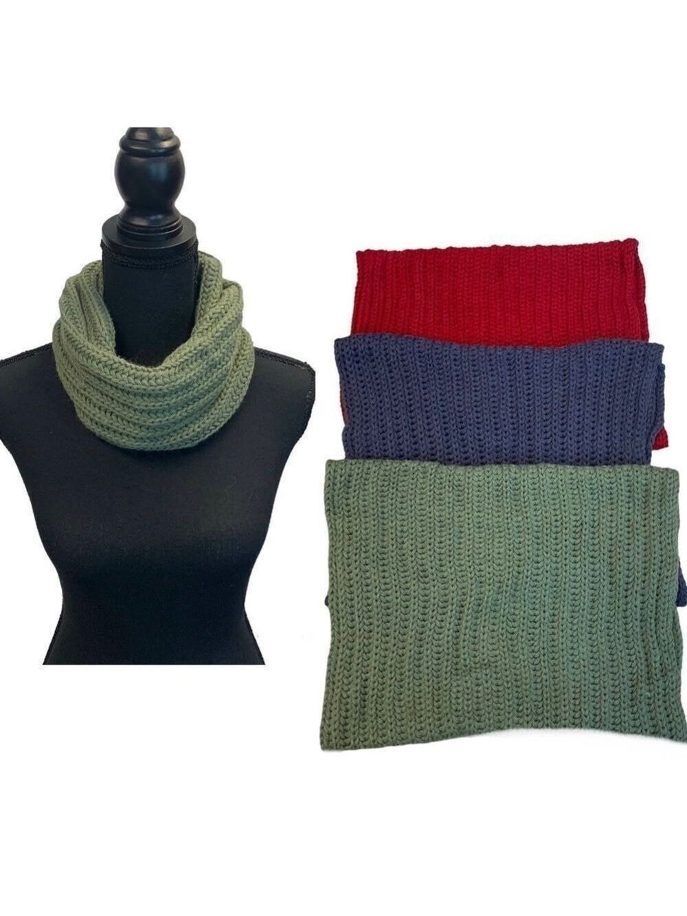 TRIPLE neck knit scarf bundle green purple red